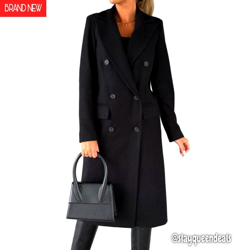 Womens Long Wool Peacoat Double Breasted Trench Coat Winter Outerwear